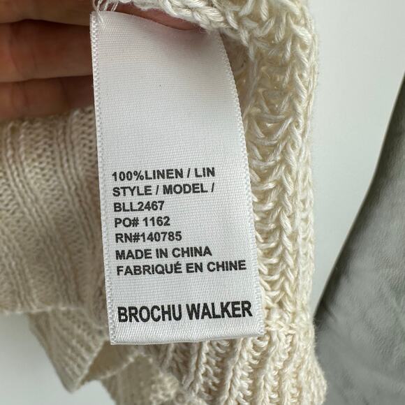 Brochu Walker Womens M Linen Cardigan Ivory Open Knit Puff Sleeve Coastal - Picture 5 of 10